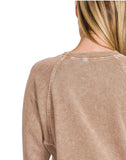 Brown Acid Wash Pullover with Pockets