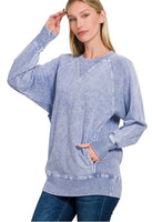 Navy Acid Wash Pullover with Pockets