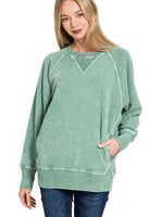 Dark Green Acid Wash Pullover with Pockets