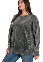 Ash Black Acid Wash Pullover with Pockets Plus