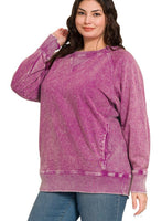 Dark Plum Acid Wash Pullover with Pockets Plus