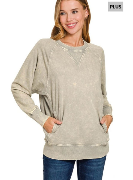 Sleet Acid Wash Pullover with Pockets Plus