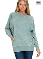 Ash Blue Acid Wash Pullover with Pockets Plus