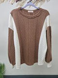 Mocha and Ivory Cable Knit Top