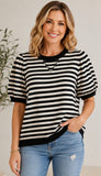 Black and Ivory Striped Knit Top