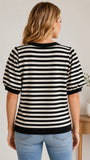 Black and Ivory Striped Knit Top