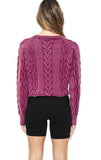 Magenta Mineral Wash Cropped Cable Knit Sweater