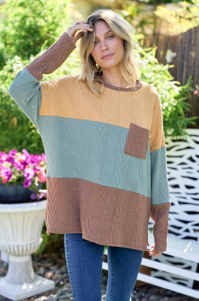 Mustard Mint and Mocha Waffle Knit Sweater