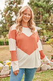 Rust and Ivory Waffle Knit Sweater Plus