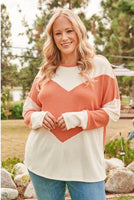 Rust and Ivory Waffle Knit Sweater Plus