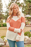 Rust and Ivory Waffle Knit Sweater Plus