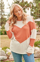 Rust and Ivory Waffle Knit Sweater Plus