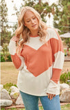 Rust and Ivory Waffle Knit Sweater Plus