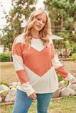 Rust and Ivory Waffle Knit Sweater Plus