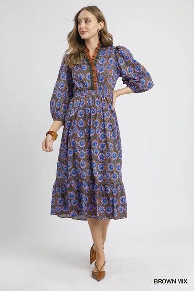 Umgee Brown Mix Print Midi Dress The Purple Peony Boutique Umgee Brown Mix Print Midi Dress The Purple Peony Boutique