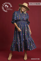 Umgee Navy Mix Print Dress Plus