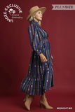 Umgee Navy Mix Print Dress Plus