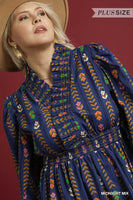 Umgee Navy Mix Print Dress Plus