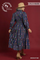 Umgee Navy Mix Print Dress Plus