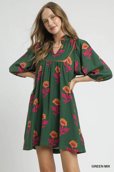 Umgee Green Floral Print Dress