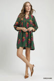 Umgee Green Floral Print Dress