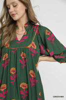 Umgee Green Floral Print Dress