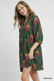 Umgee Green Floral Print Dress