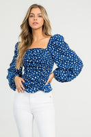 Blue Dot Ruched Top