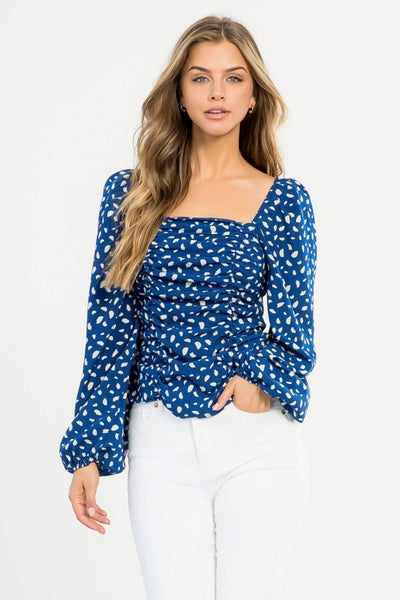Blue Dot Ruched Top