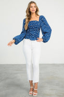 Blue Dot Ruched Top