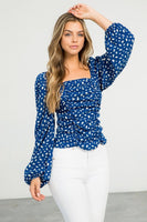 Blue Dot Ruched Top