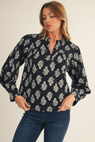 Black Floral Print Top