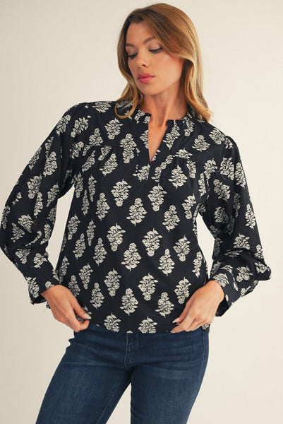 Black Floral Print Top