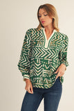 Green Tribal Print Top