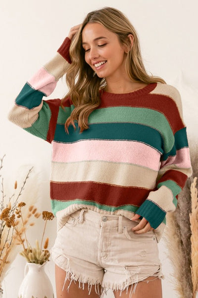 Brick and Sage Stripe Sweater