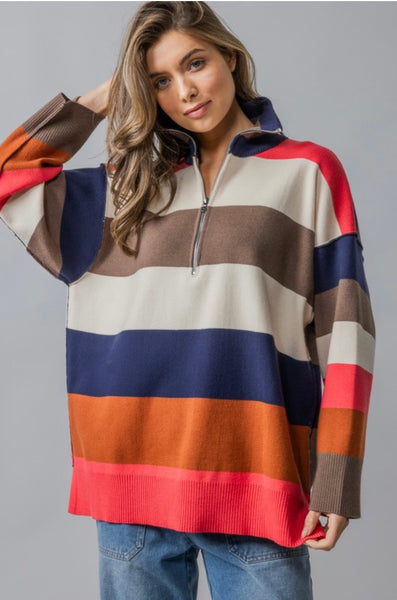 Multi Stripe Half Zip Pullover