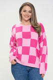 Pink Checkered Sweater Plus