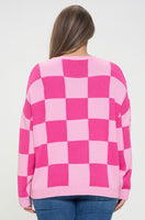 Pink Checkered Sweater Plus