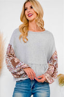Heather Gray Paisley Floral Sleeve Top