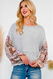 Heather Gray Paisley Floral Sleeve Top