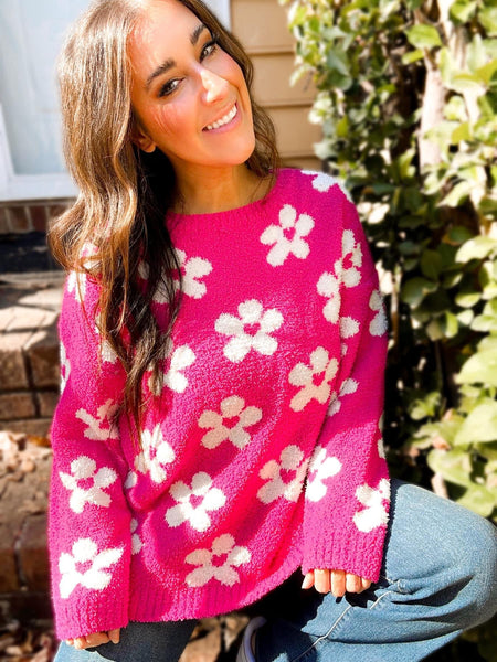 Plush Pink Daisy Sweater