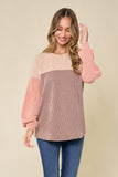 Tan, Chocolate, and Coral Ribbed Colorblock Top