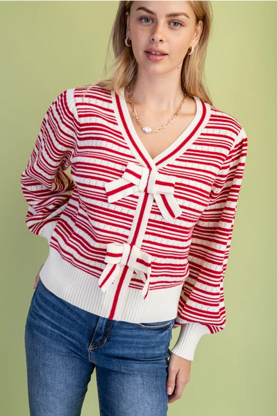 Red Bow Stripe Sweater