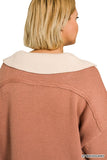 Zenana Lt Mahogany Collared VNeck Sweater Plus