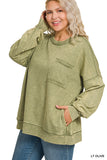 Lt Olive Acid Wash Pullover Plus