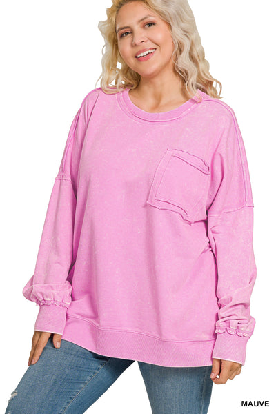 Mauve Acid Wash Pullover Plus