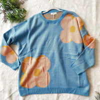 Baby Blue Flower Print Sweater Plus