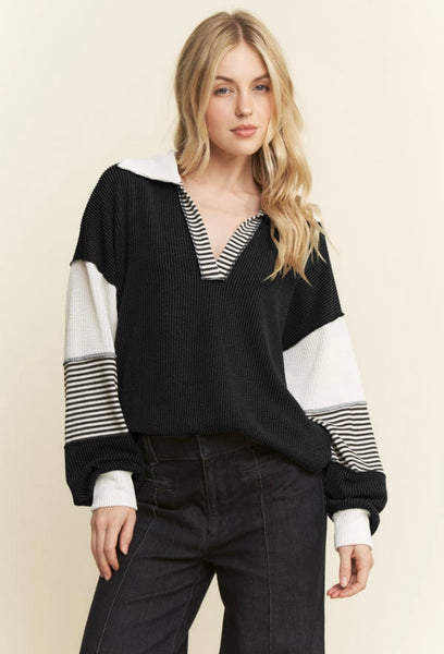 Black/Ivory Stripe Sleeve Top