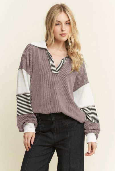 Cocoa/Ivory Stripe Sleeve Top