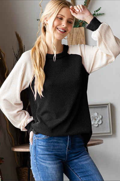 Black and Ivory Ribbed Top